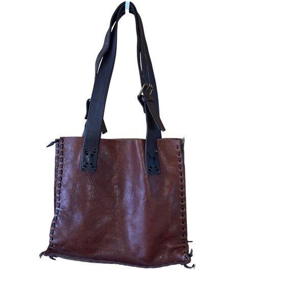 Artisan Handmade Womens Tote Bag Brown Leather Adjustable Straps Stitched